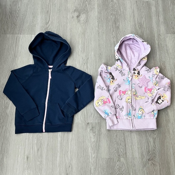 Little Girl's Disney Princess & Solid Blue Full Zip Hooded Sweat Jackets Size 4T - Picture 1 of 13